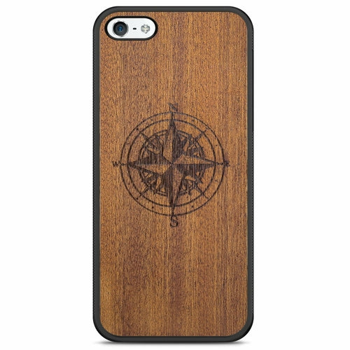 Handcrafted Mahogany Wood Phone Case, Compass Edition