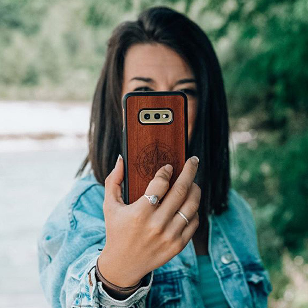 Handcrafted Mahogany Wood Phone Case, Compass Edition