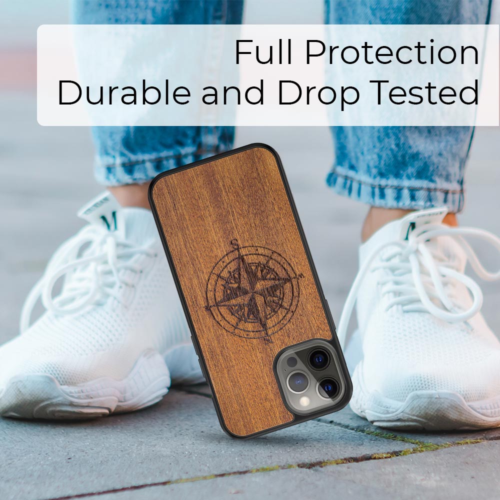 Handcrafted Mahogany Wood Phone Case, Compass Edition