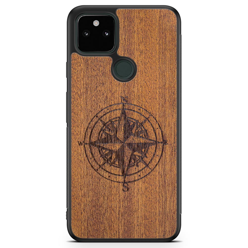 Handcrafted Mahogany Wood Phone Case, Compass Edition