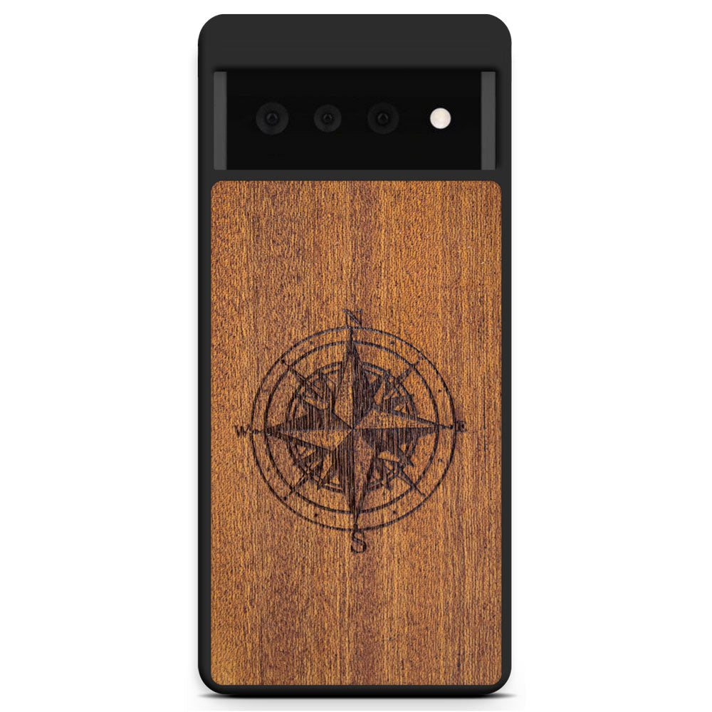 Handcrafted Mahogany Wood Phone Case, Compass Edition