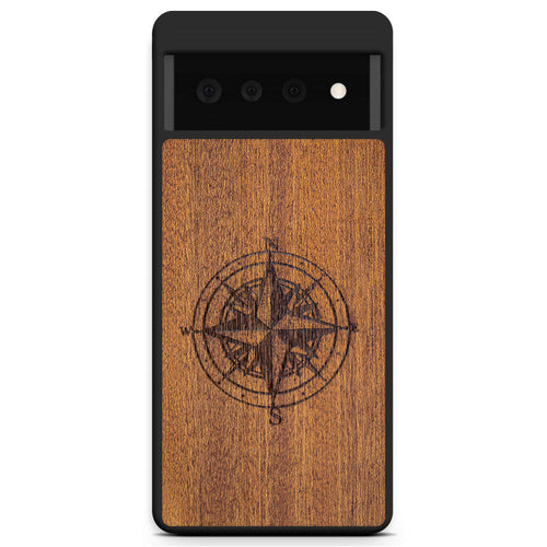 Handcrafted Mahogany Wood Phone Case, Compass Edition