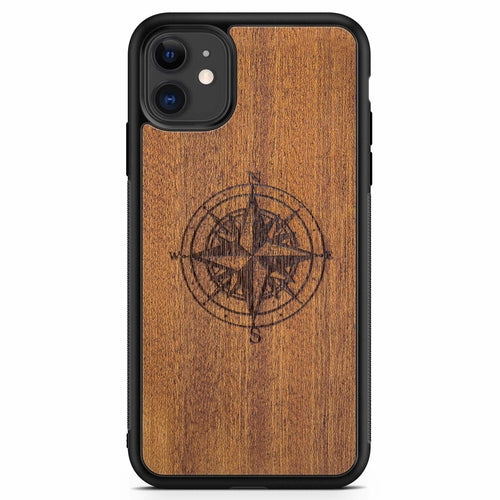 Handcrafted Mahogany Wood Phone Case, Compass Edition