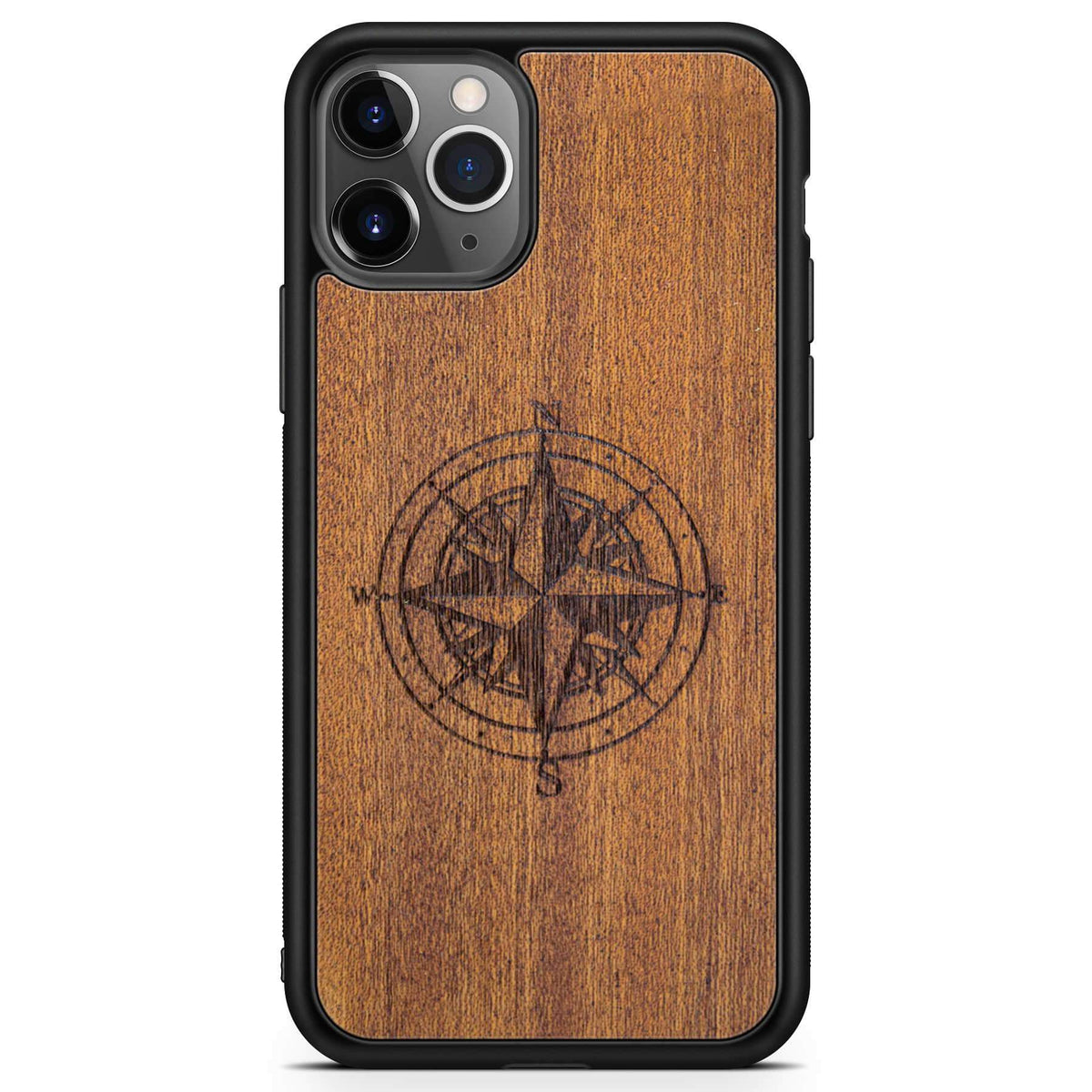 Handcrafted Mahogany Wood Phone Case, Compass Edition