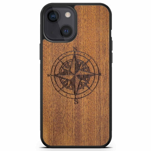 Handcrafted Mahogany Wood Phone Case, Compass Edition