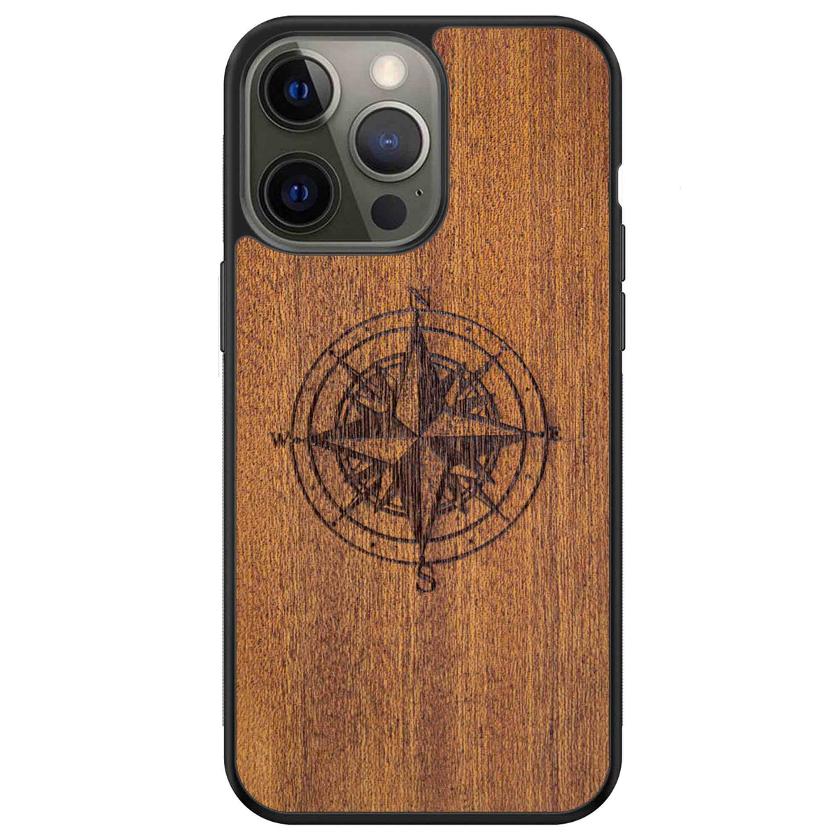 Handcrafted Mahogany Wood Phone Case, Compass Edition