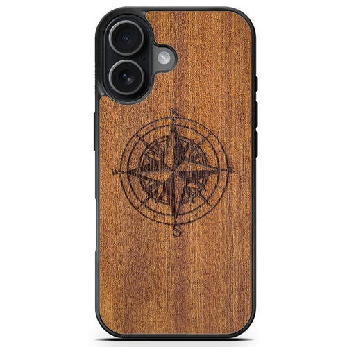 Handcrafted Mahogany Wood Phone Case, Compass Edition