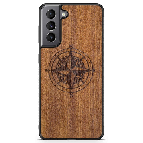 Handcrafted Mahogany Wood Phone Case, Compass Edition
