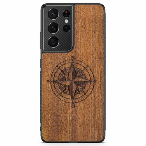 Handcrafted Mahogany Wood Phone Case, Compass Edition