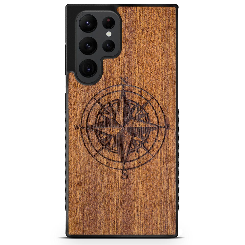 Handcrafted Mahogany Wood Phone Case, Compass Edition