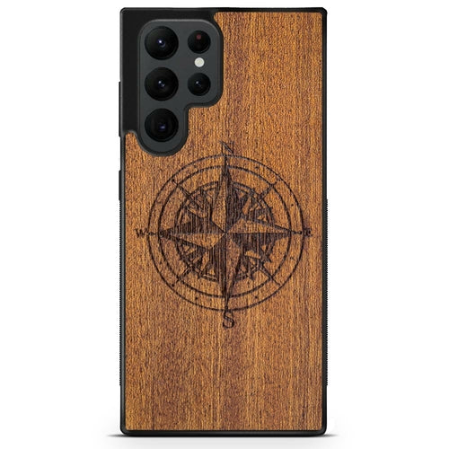 Handcrafted Mahogany Wood Phone Case, Compass Edition