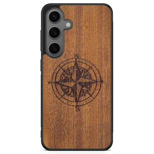 Handcrafted Mahogany Wood Phone Case, Compass Edition
