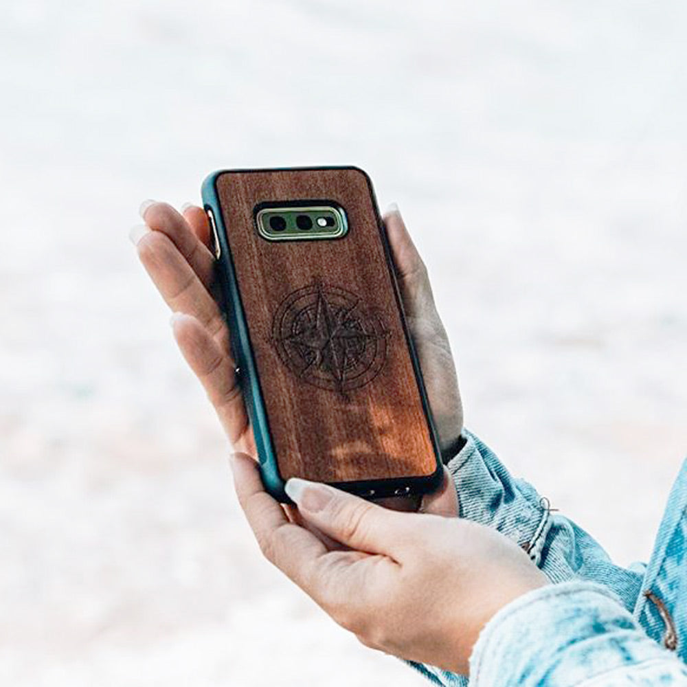 Handcrafted Mahogany Wood Phone Case, Compass Edition