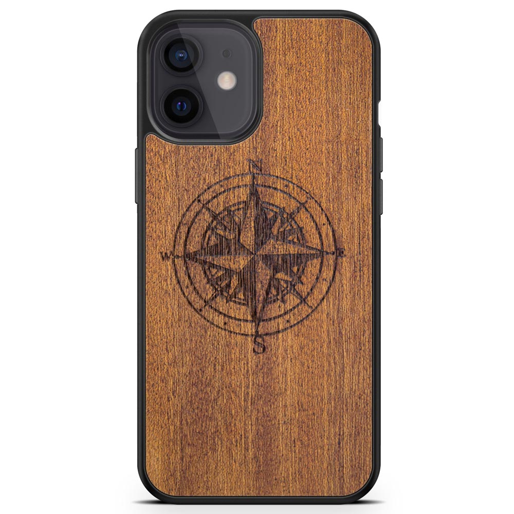 Handcrafted Mahogany Wood Phone Case, Compass Edition