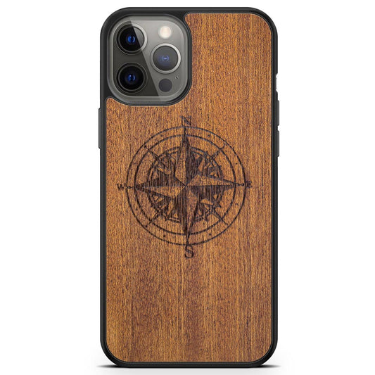Handcrafted Mahogany Wood Phone Case, Compass Edition