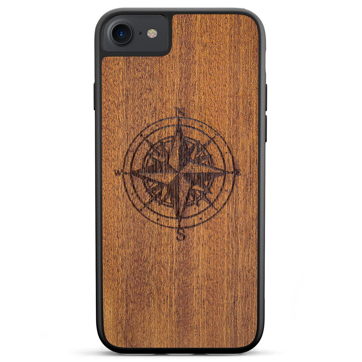 Handcrafted Mahogany Wood Phone Case, Compass Edition