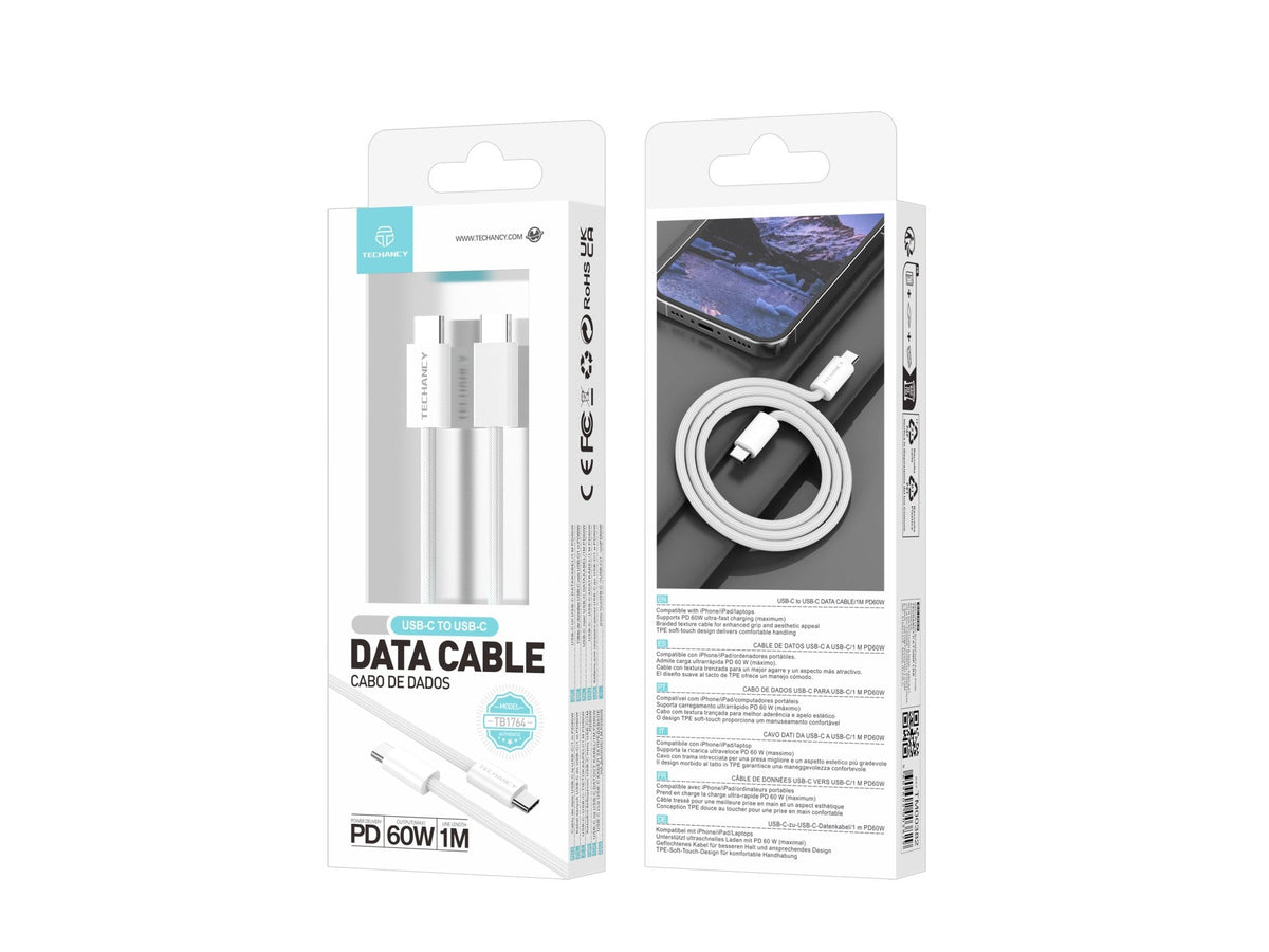 Techancy USB-C to USB-C Cable TB4764 1M PD 60W, Locked, Fast Charging