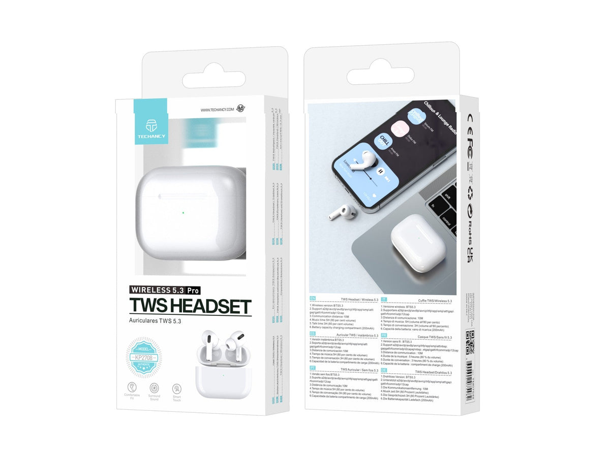 Techancy TWS Wireless Headset Pro White KP2708, Bluetooth 5.3
