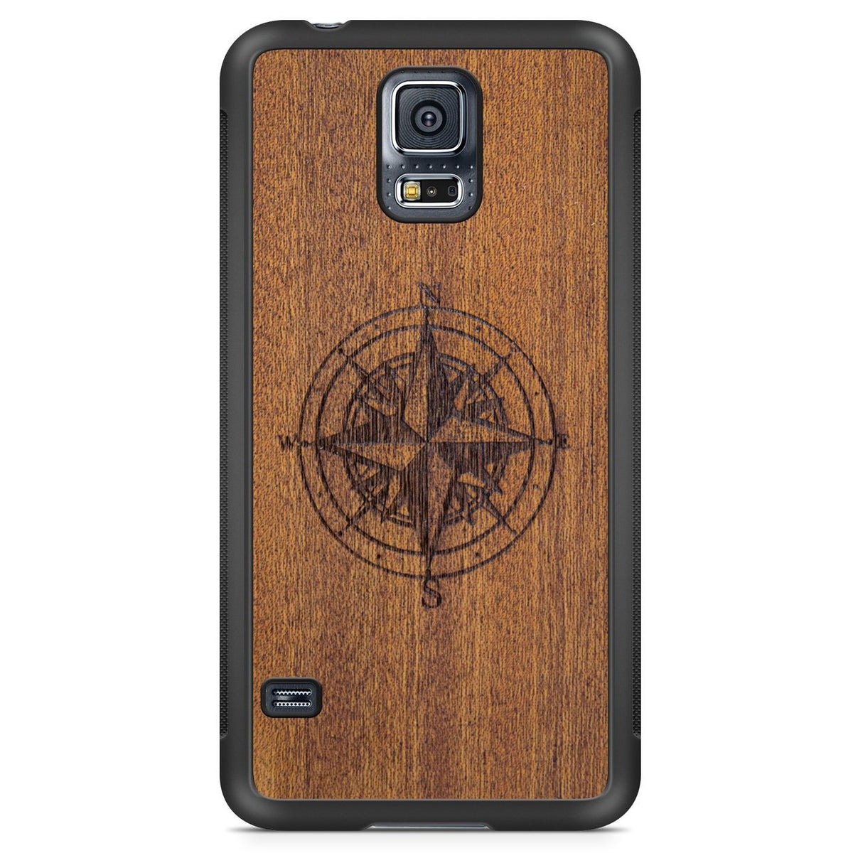 Handcrafted Mahogany Wood Phone Case, Compass Edition
