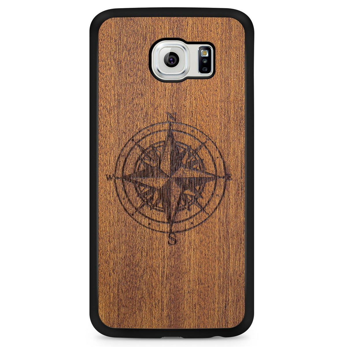 Handcrafted Mahogany Wood Phone Case, Compass Edition
