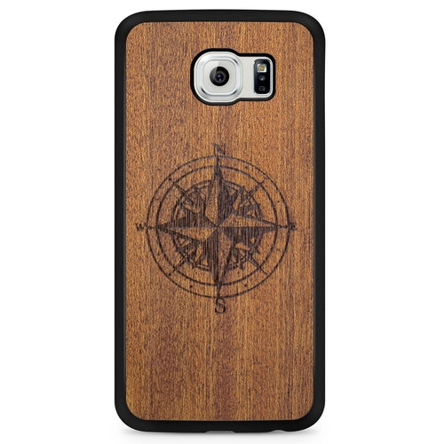 Handcrafted Mahogany Wood Phone Case, Compass Edition