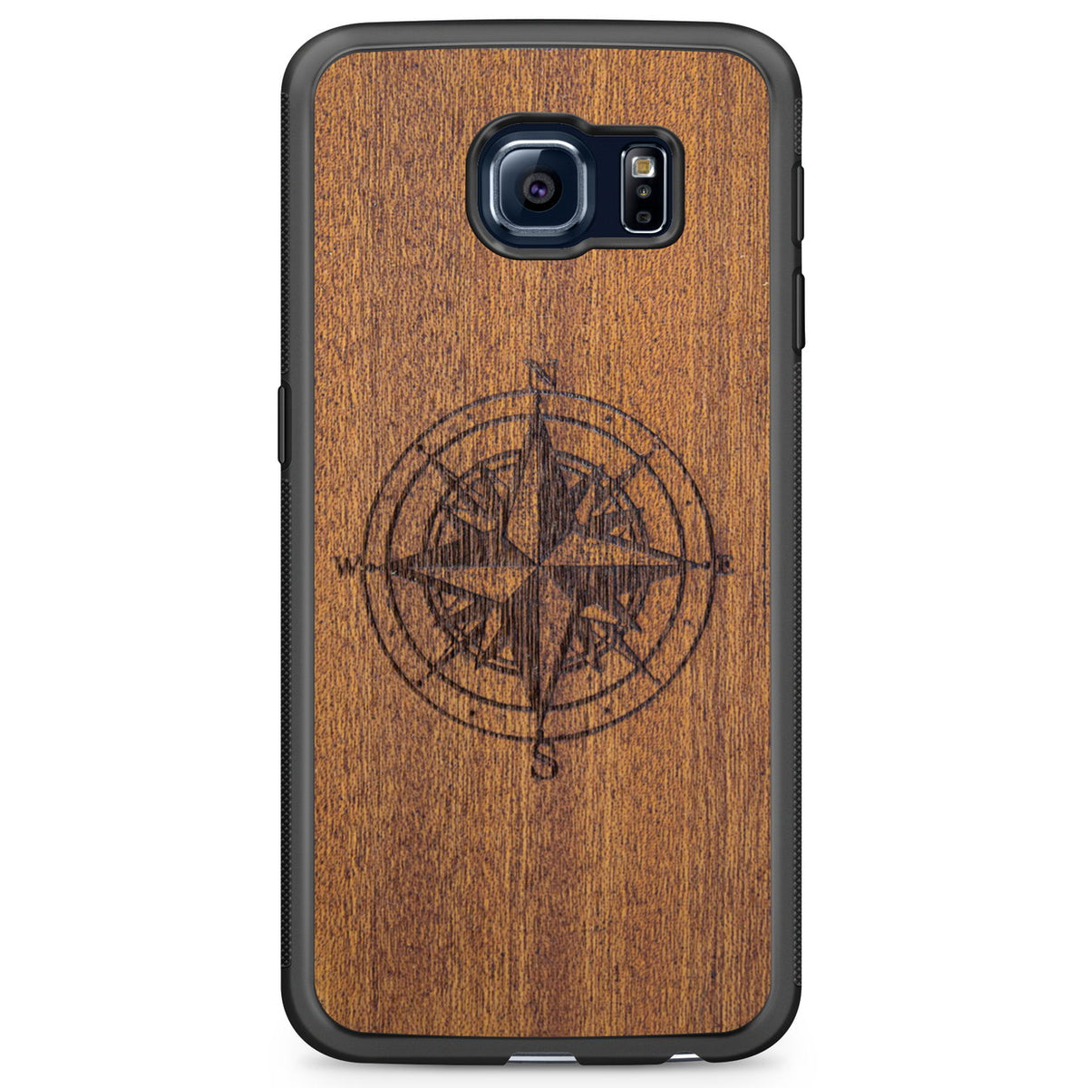 Handcrafted Mahogany Wood Phone Case, Compass Edition